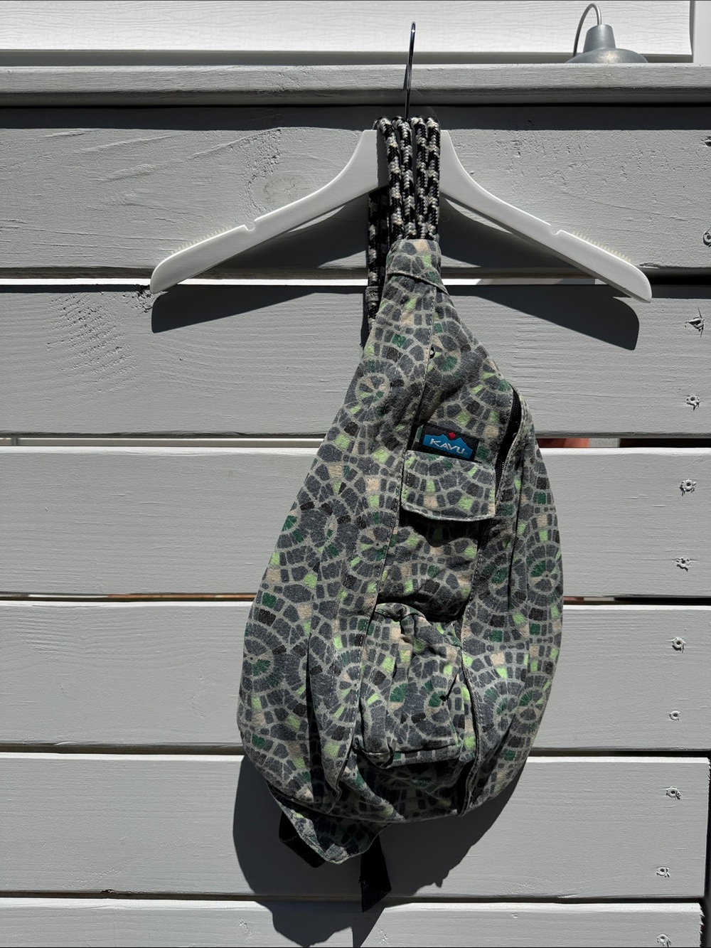 Kavu Gray and Green Mosaic Sling Bag